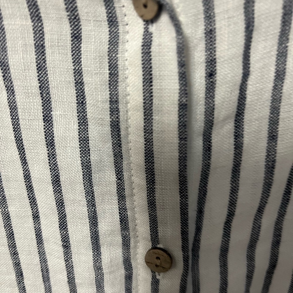 Tahari 100% Linen Blue and White Striped Shirt Button Up Shirt Size  XL - Picture 7 of 16